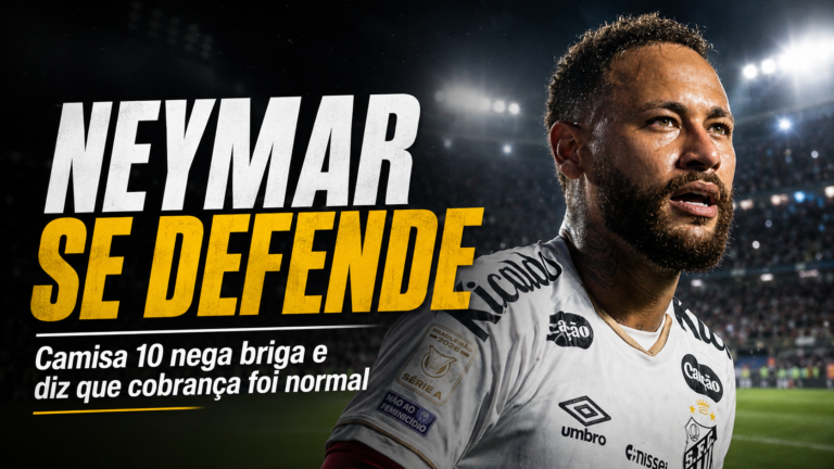 Neymar aparece com a camisa do Santos em arte sobre sua defesa após negar briga no vestiário e classificar a cobrança ao elenco como normal.