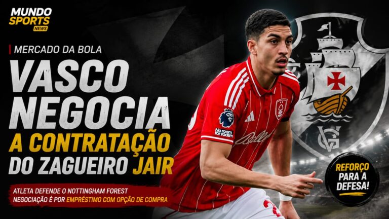 Jair, zagueiro do Nottingham Forest, em destaque durante partida, enquanto Vasco negocia sua contratação por empréstimo.