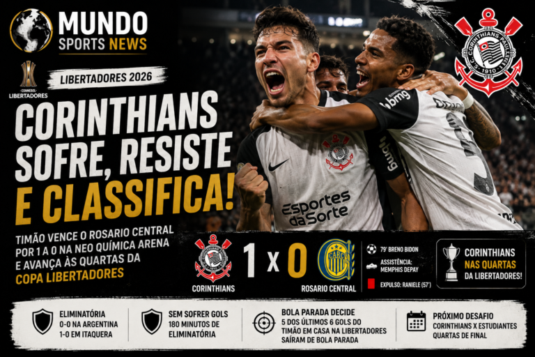 Jogadores do Corinthians comemoram a classificação diante do Rosario Central pelas oitavas de final da Copa Libertadores.