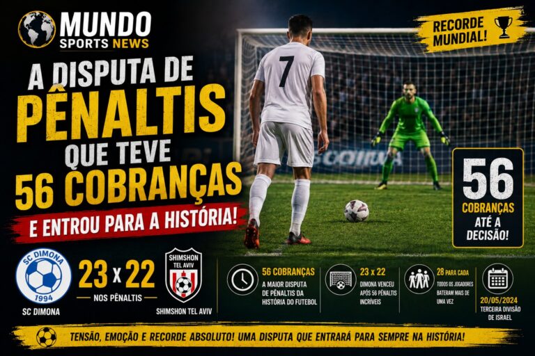 Jogadores aguardam durante uma longa disputa de pênaltis, representando o recorde mundial de 56 cobranças registrado em Israel.