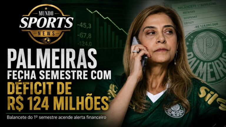 Leila Pereira acompanha partida do Palmeiras em imagem relacionada ao déficit financeiro registrado pelo clube no primeiro semestre de 2026.