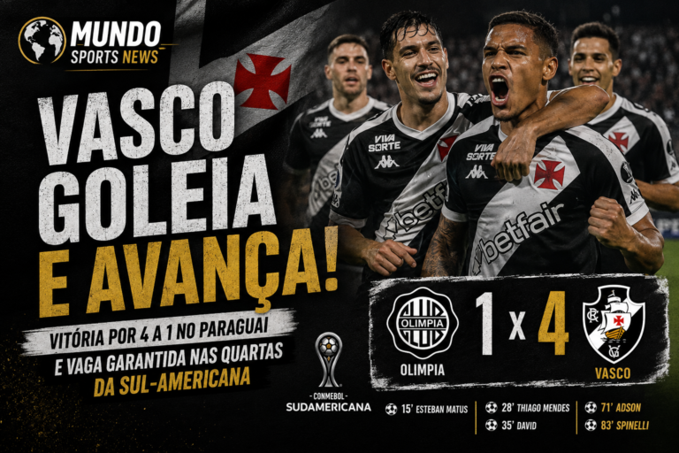 Jogadores do Vasco comemoram a goleada por 4 a 1 sobre o Olimpia e a classificação às quartas de final da Copa Sul-Americana.