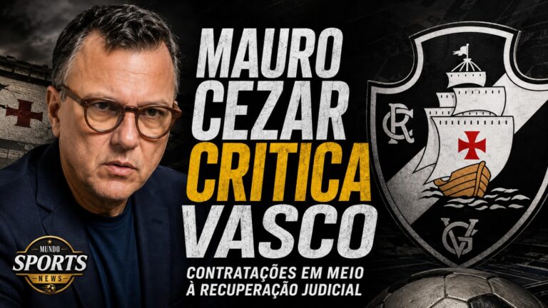 Mauro Cezar durante participação no Posse de Bola em matéria sobre críticas às contratações do Vasco durante a recuperação judicial.