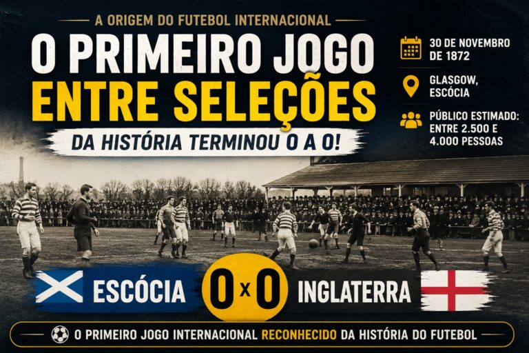 Escócia e Inglaterra no primeiro jogo internacional da história do futebol em 1872