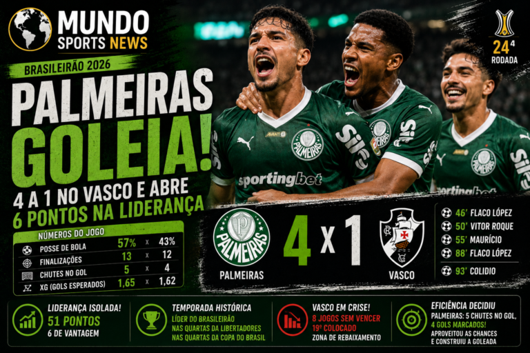 Jogadores do Palmeiras comemoram durante a vitória por 4 a 1 sobre o Vasco pelo Campeonato Brasileiro.