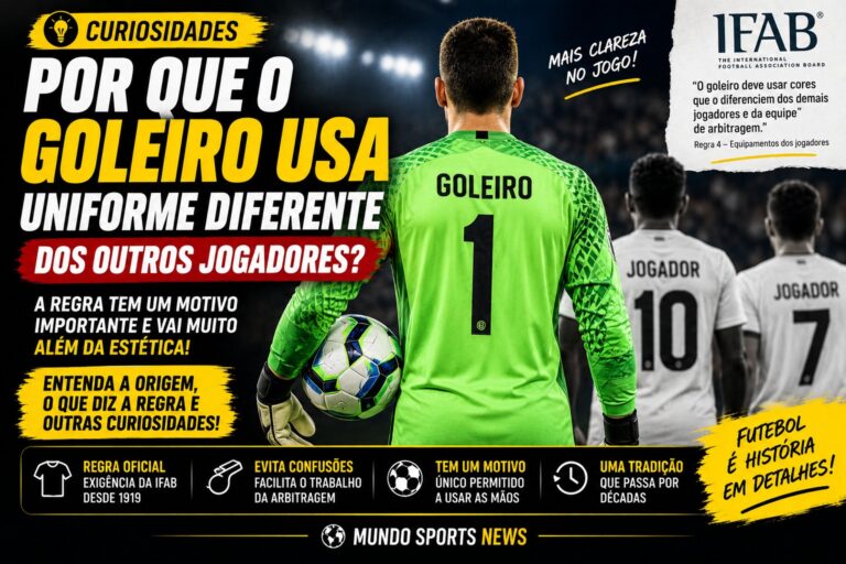Goleiro usando uniforme diferente dos jogadores de linha em uma partida de futebol